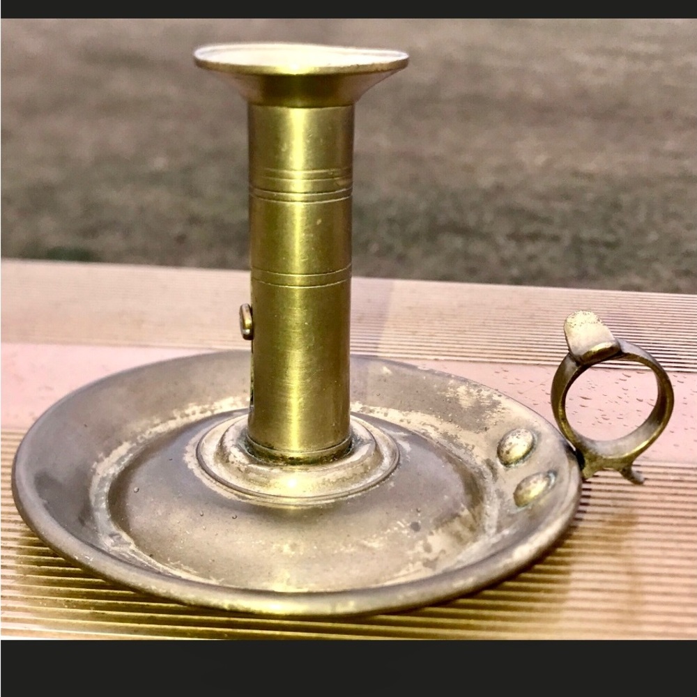 Vintage 19th Century Antique Metal Finger Loop Chamber Stick Candle Holder